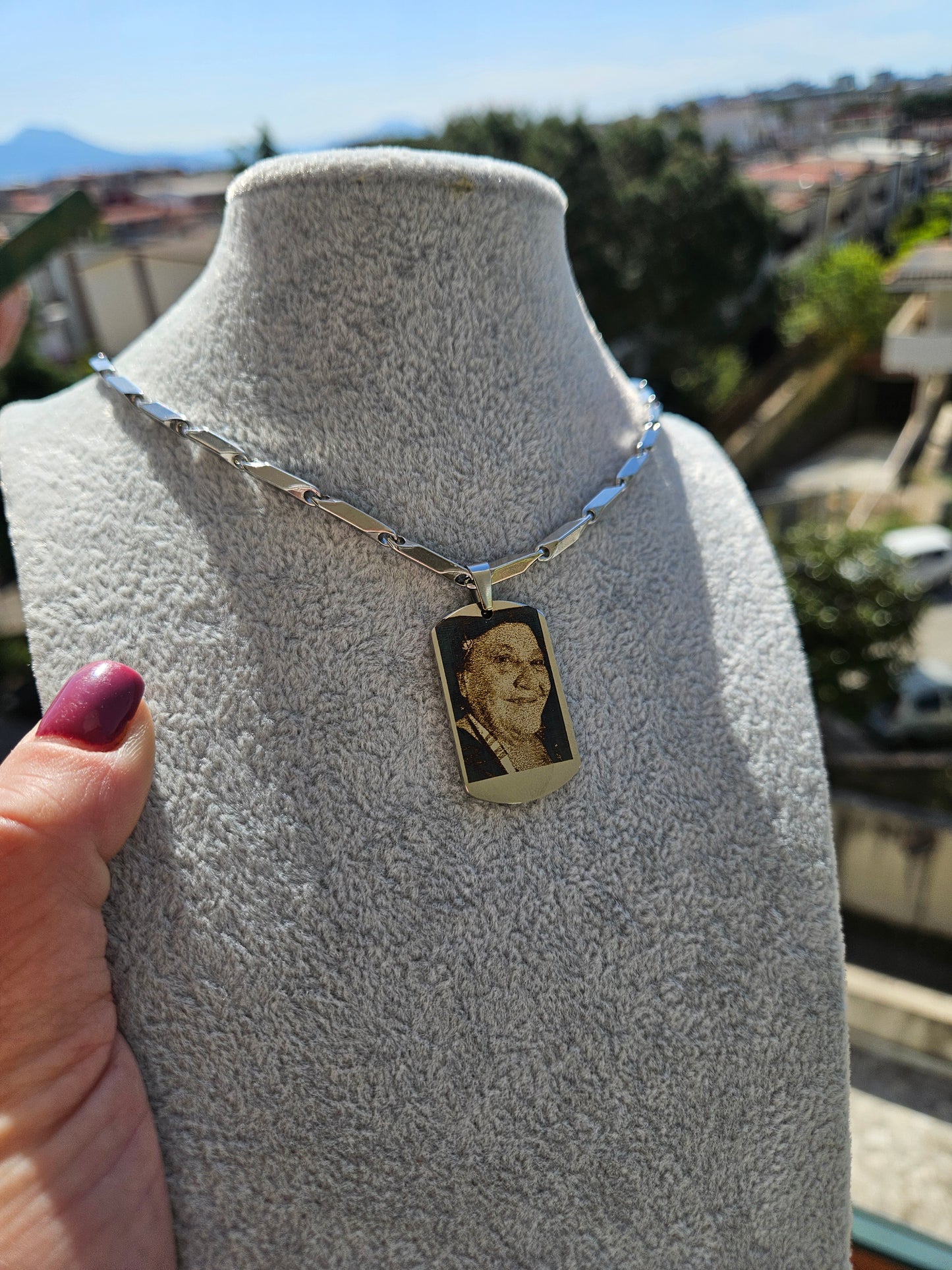 Collana ciondolo targhetta 30 millimetri con fotoincisione personalizzabile