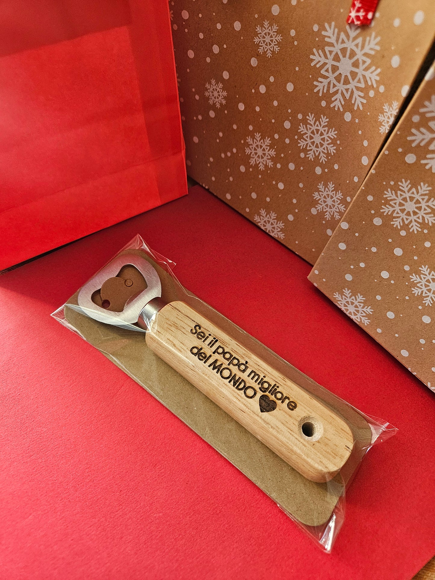 Apri bottiglia in legno con dedica al papà