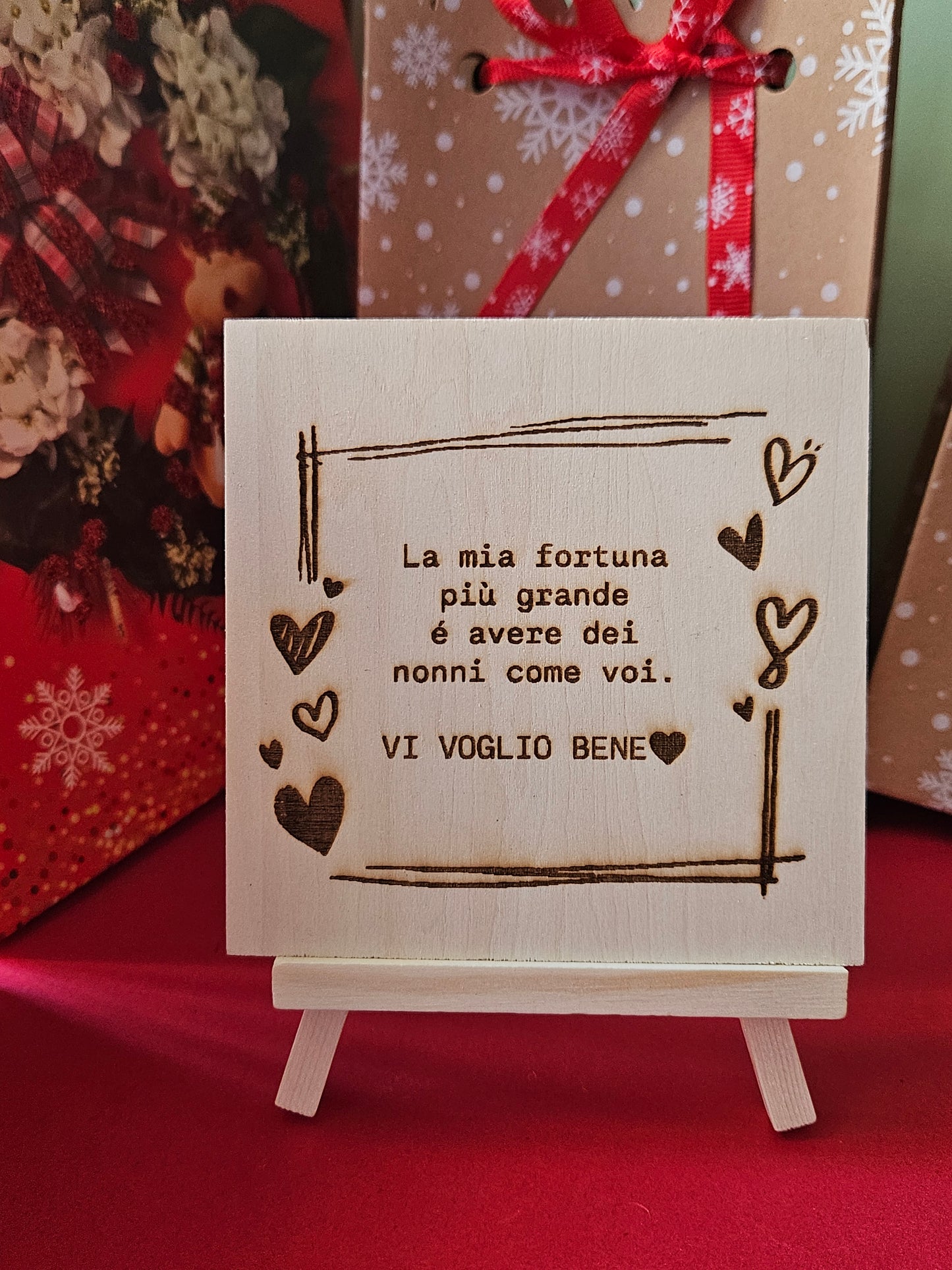 Quadretto con cavalletto in legno e dedica ai nonni