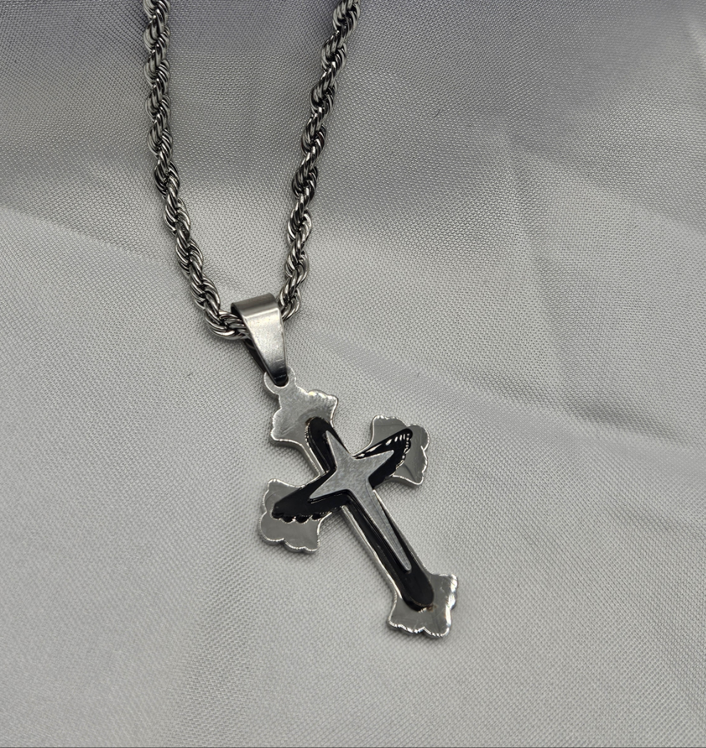 Collana con crocifisso piccolo argento e nero