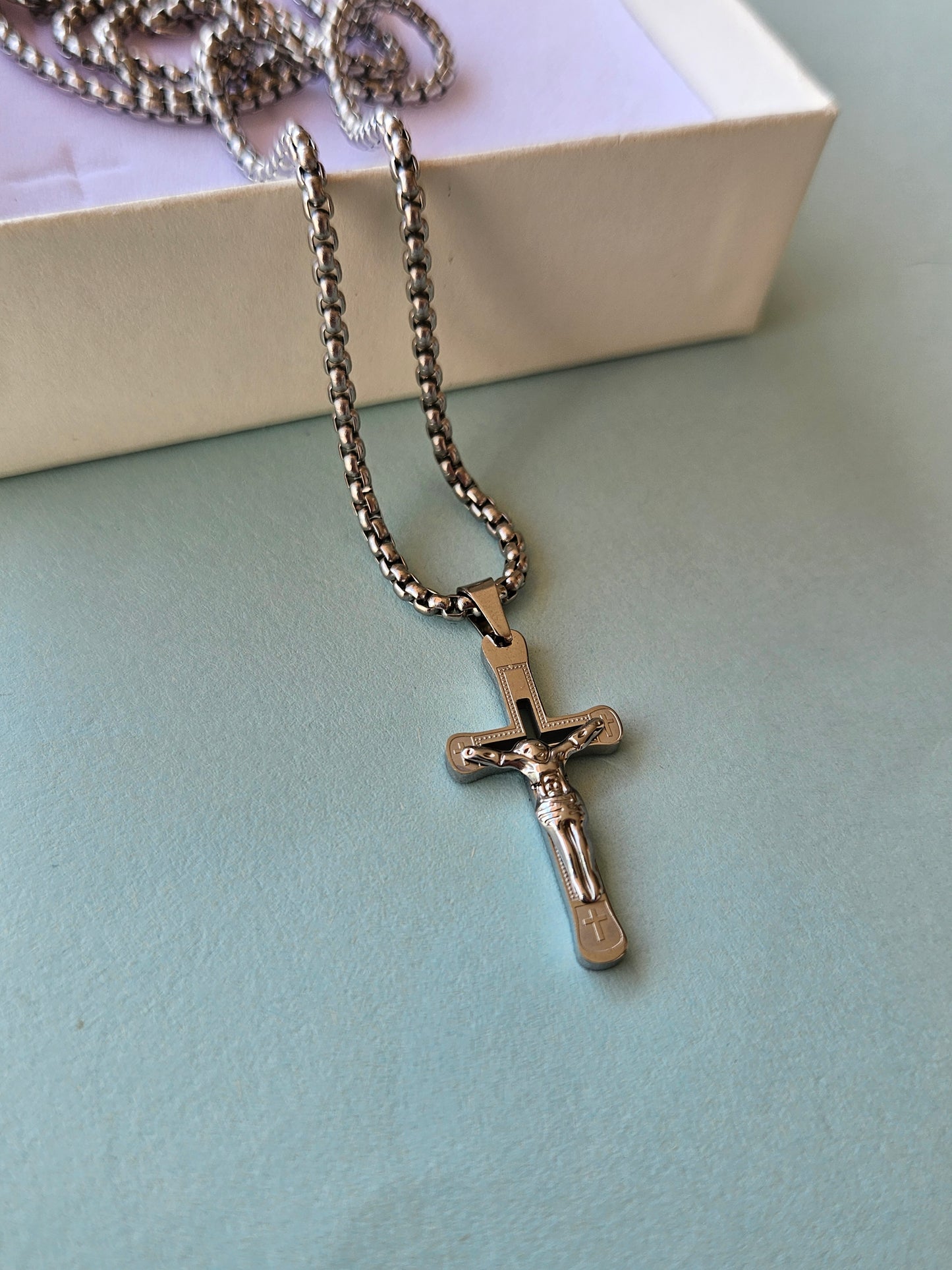 Collana con crocifisso argento in acciaio inossidabile
