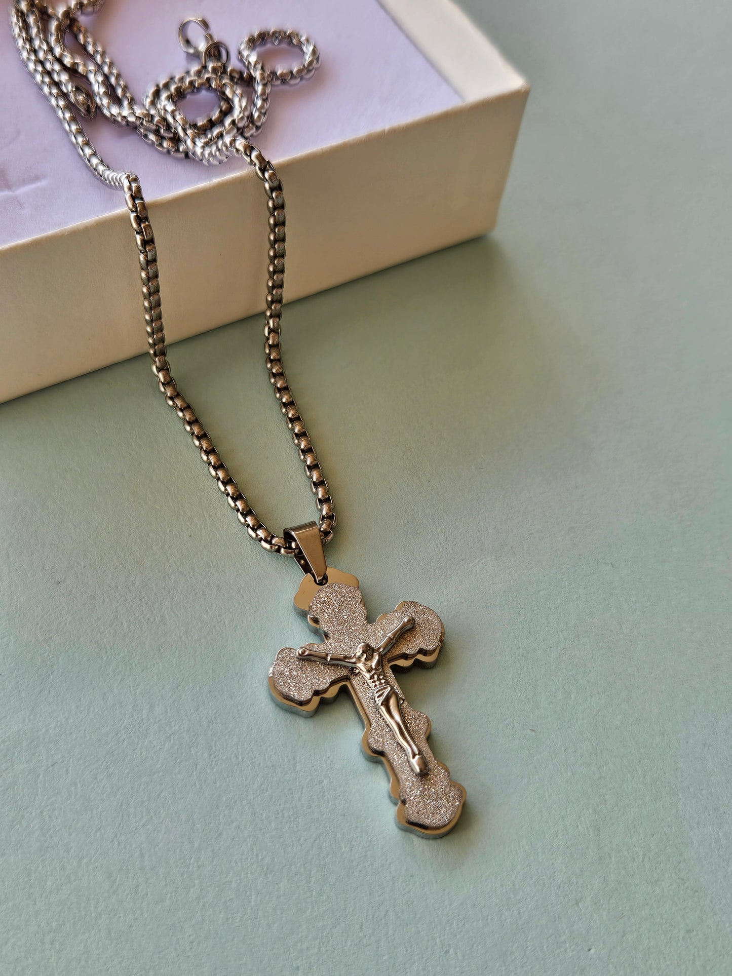 Collana con crocifisso argento in acciaio inossidabile