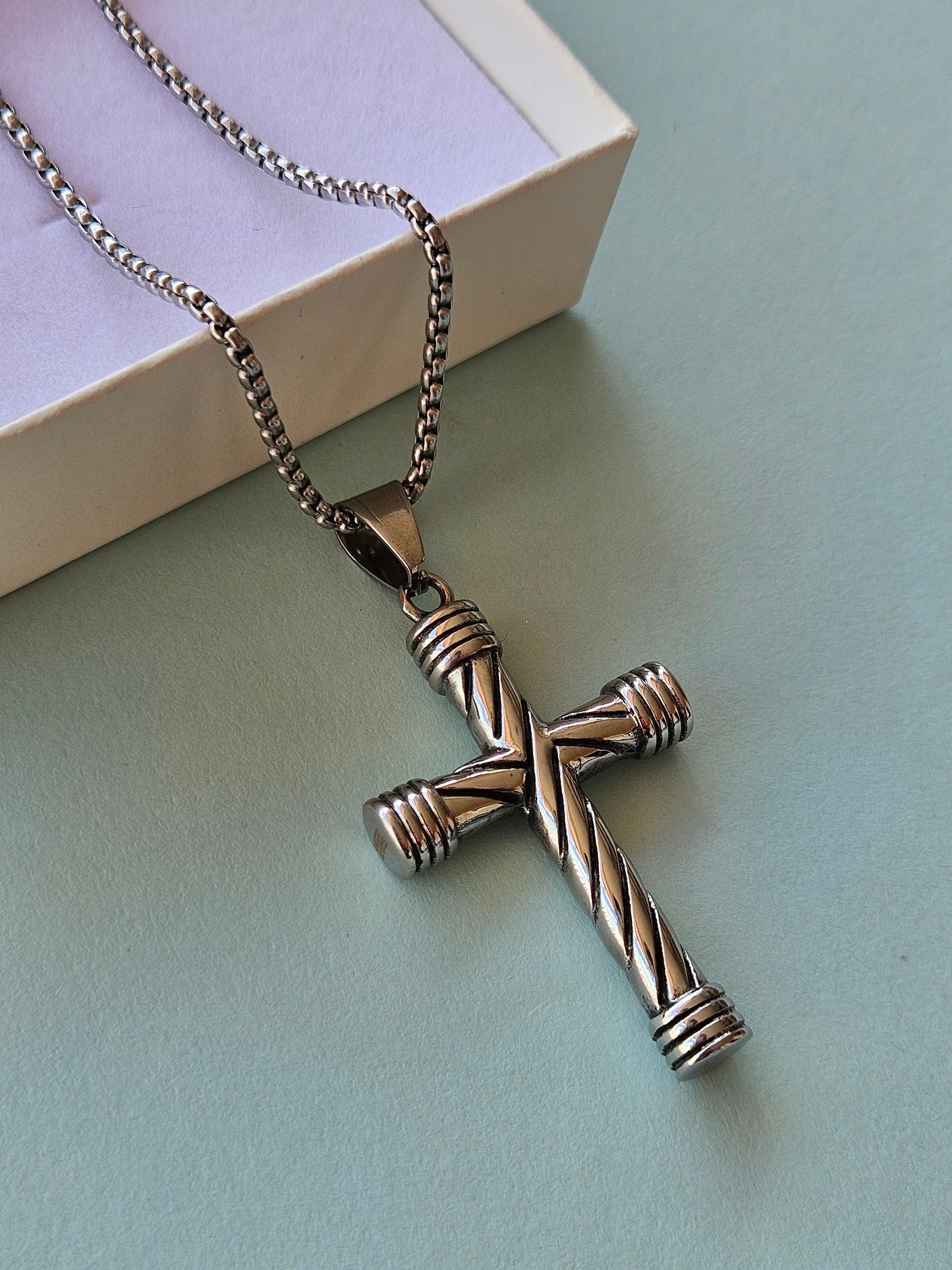 Collana con crocifisso argento in acciaio inossidabile