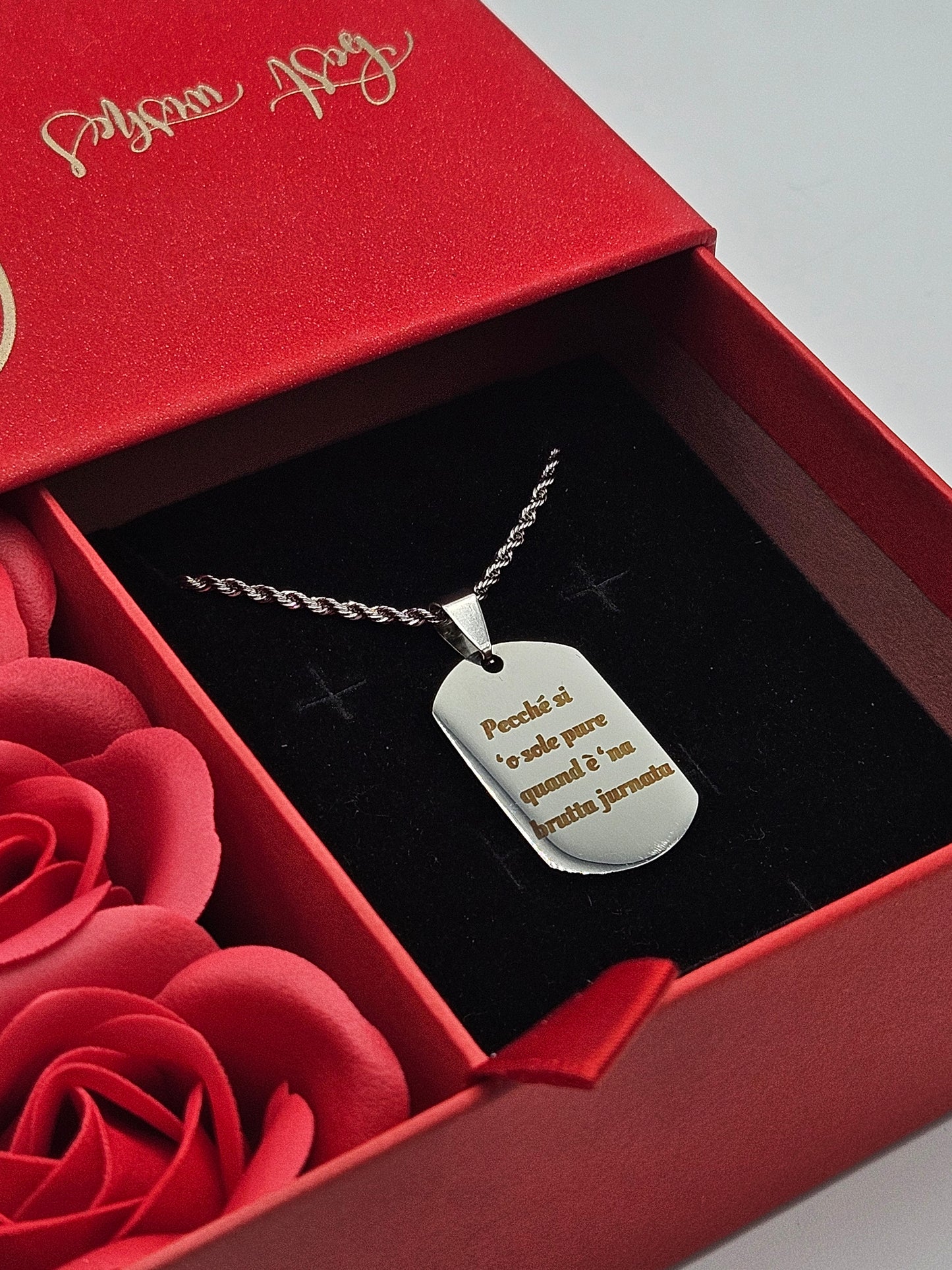 Confezione S. Valentino con collana frase canzone Geolier