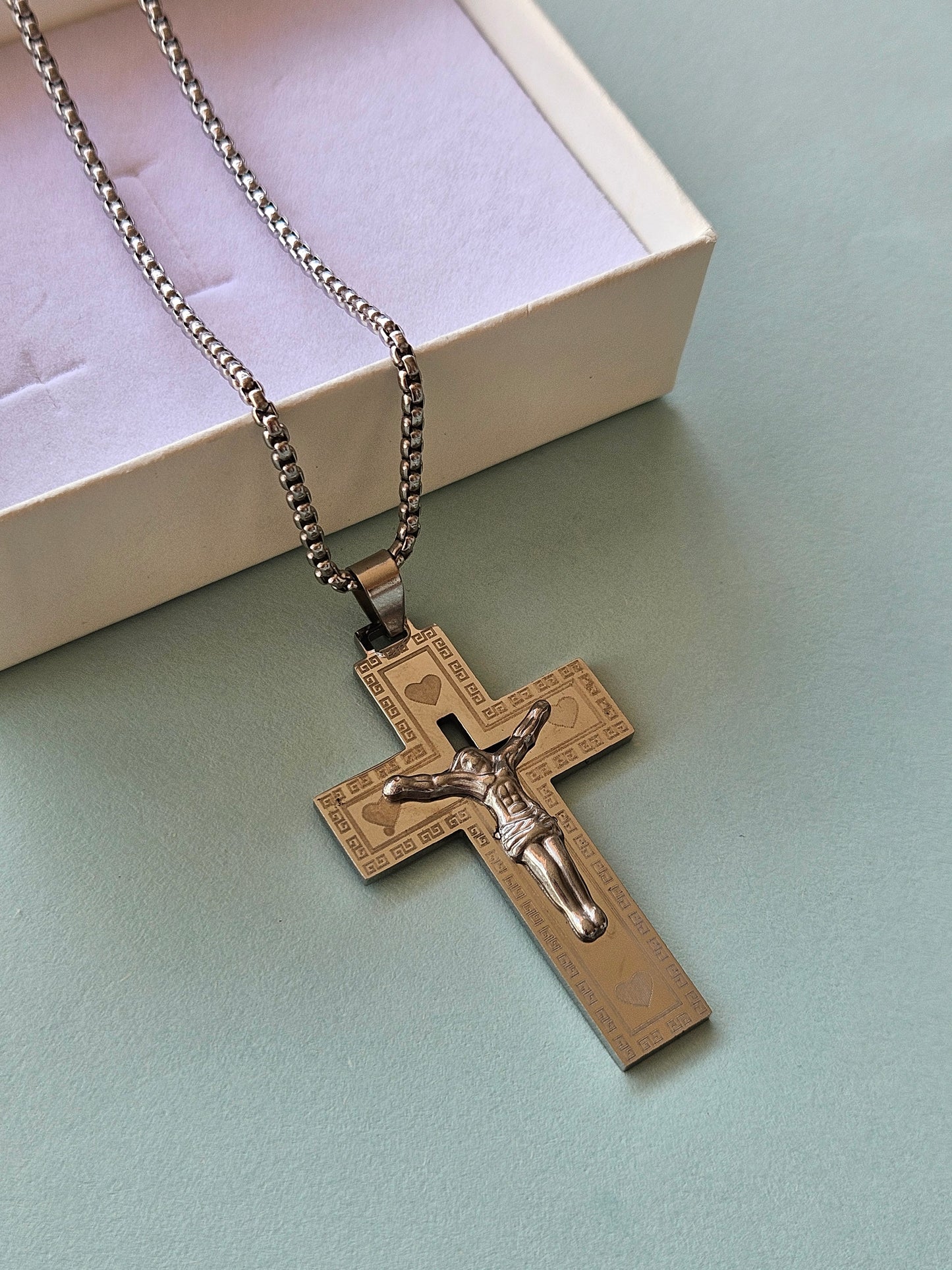 Collana con crocifisso argento in acciaio inossidabile