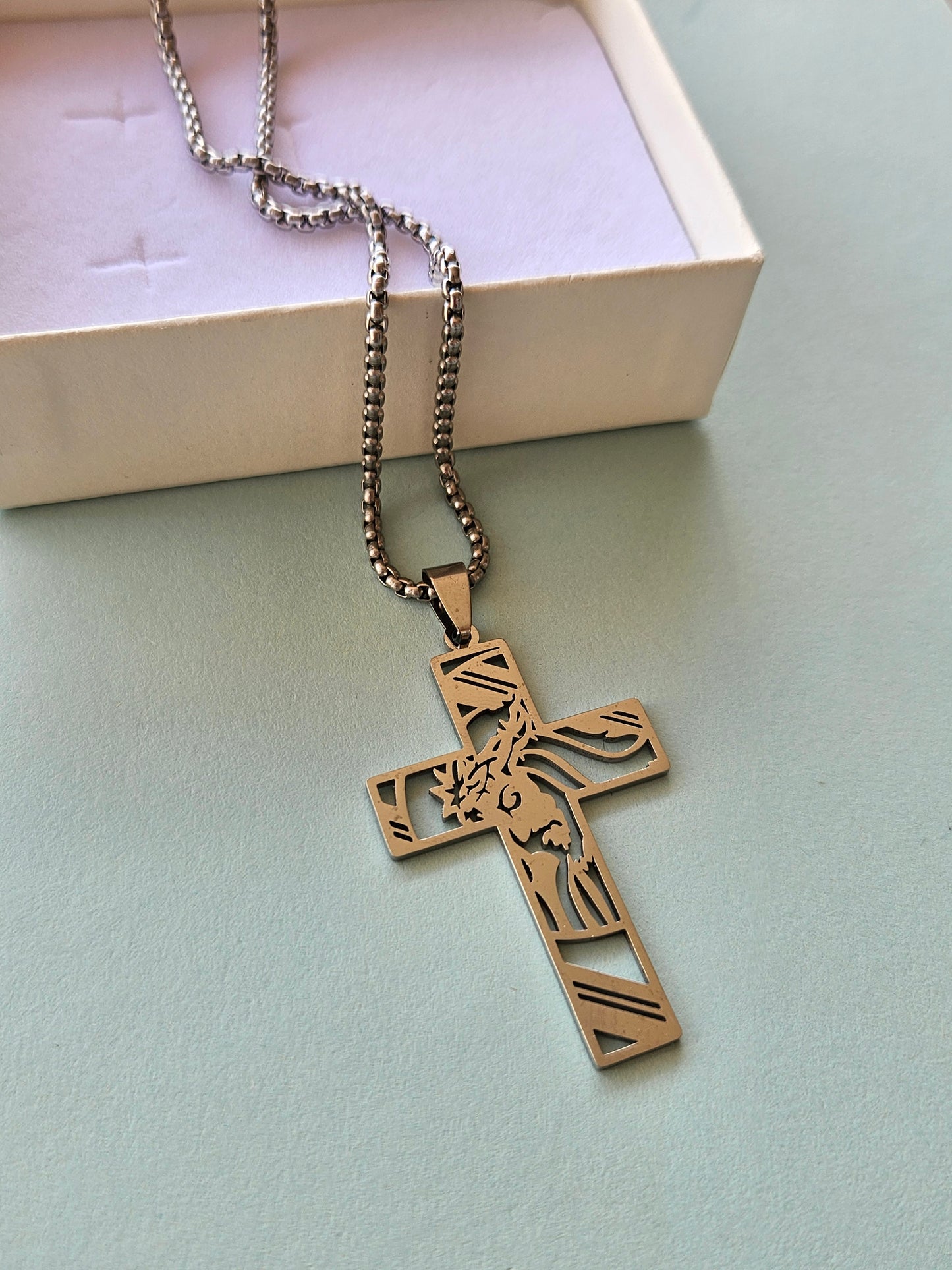 Collana con crocifisso argento in acciaio inossidabile