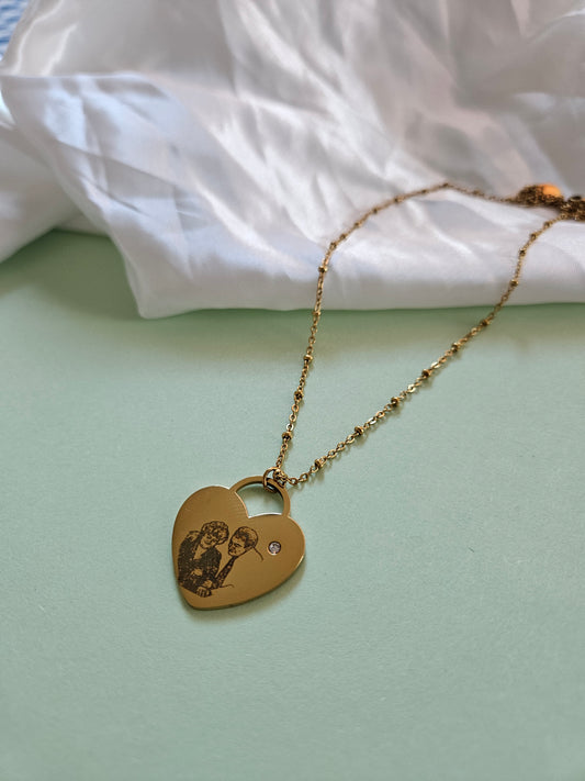 Collana cuore con zircone con fotoincisione personalizzabile