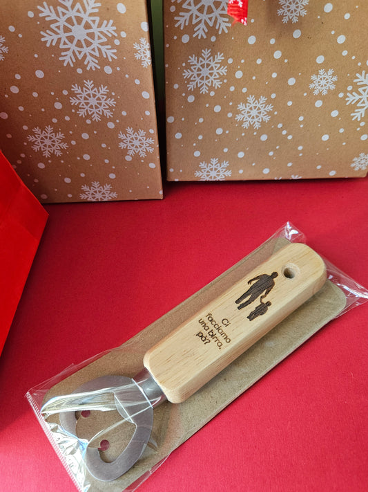 Apri bottiglia in legno con dedica al papà