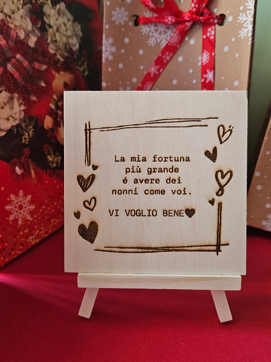 Quadretto con cavalletto in legno e dedica ai nonni