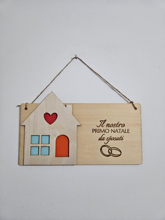 Quadretto da muro in legno "il nostro primo Natale da sposati"