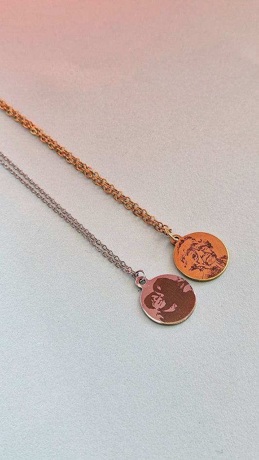 Collana ciondolo tondo 15 millimetri con fotoincisione personalizzabile