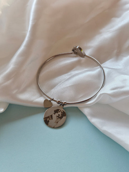 Bracciale rigido con ciondolo tondo 21 millimetri con fotoincisione personalizzabile