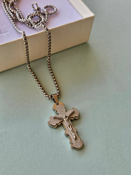 Collana con crocifisso argento in acciaio inossidabile