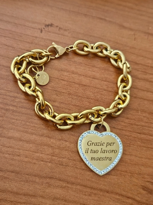 Bracciale incatenato con incisione su cuore