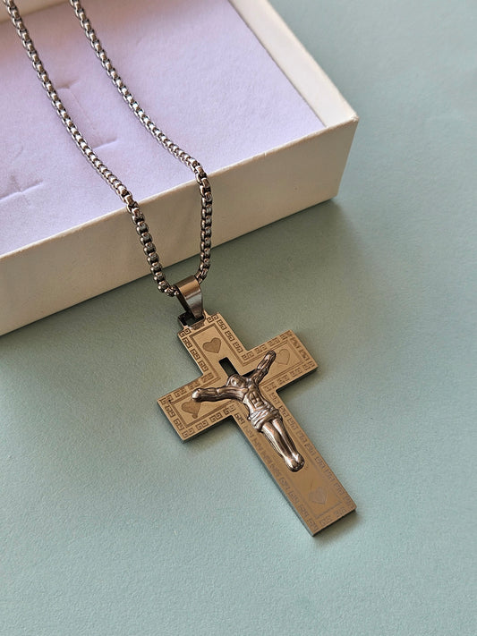Collana con crocifisso argento in acciaio inossidabile