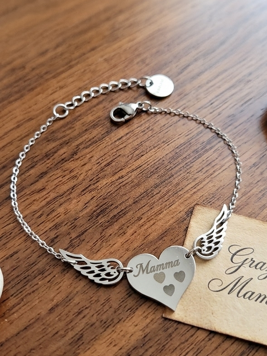 Bracciale con ali con incisione per la mamma