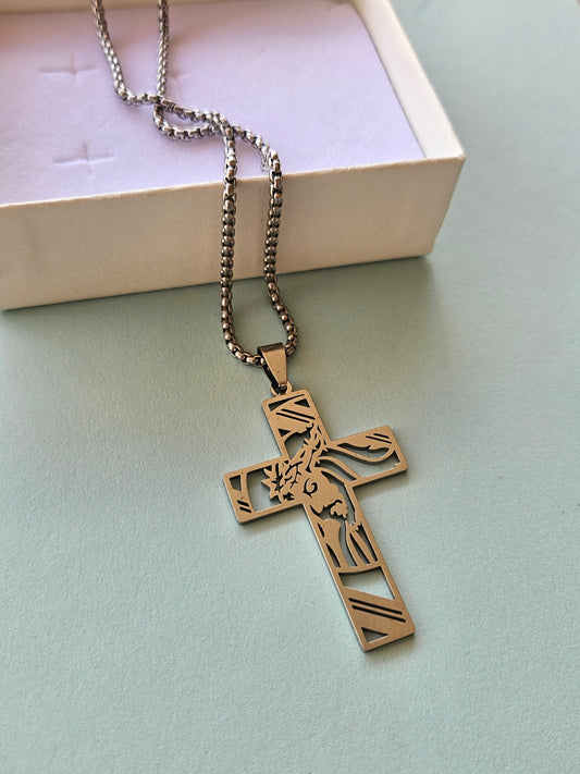 Collana con crocifisso argento in acciaio inossidabile